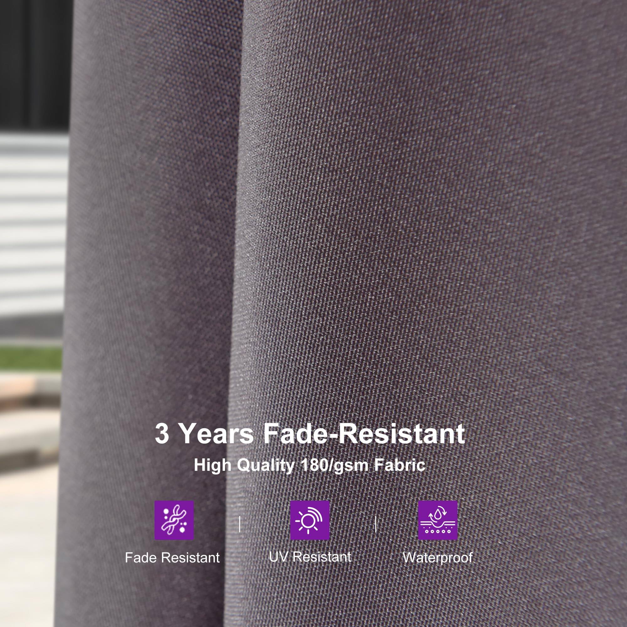 3 Years Fade-Resistant  
High Quality 180/gsm Fabric  

- Fade Resistant  
- UV Resistant  
- Waterproof