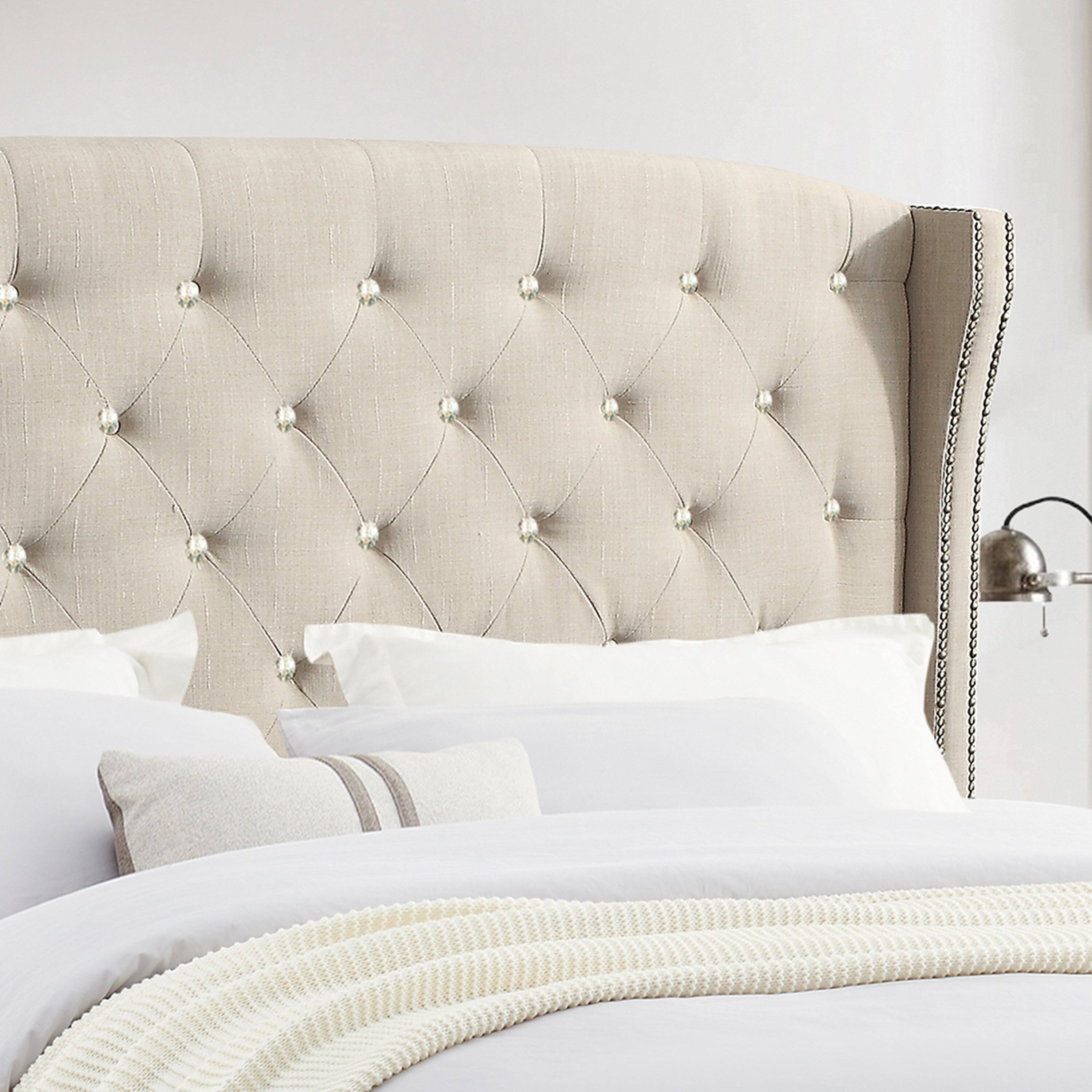 Alt View 3. Boyel Living - 68 in Button Tufted Upholstered Bed Vintage Style Bed Frame with Solid Wood Legs in White - Off-white.