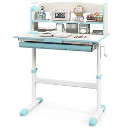 Costway - Kids Study Desk with 7-Level Tiltable Desktop Adjustable Height Pull Out Drawer - Blue