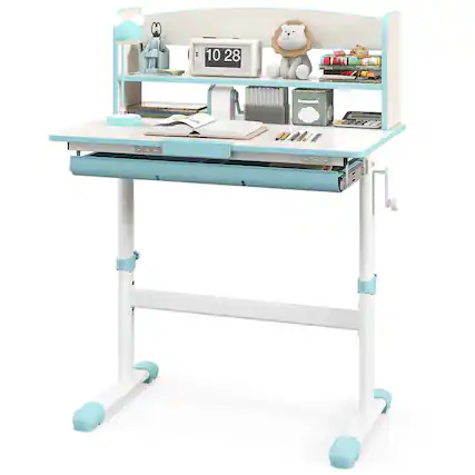 Front. Costway - Costway Kids Study Desk with 7-Level Tiltable Desktop Adjustable Height Pull Out Drawer - Blue.