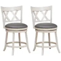 Costway - 25.5" Hand-Antiqued Bar Stool Set of 2 Swivel Counter Height 20" Wider Seat - Antique White/Gray - Front_Zoom