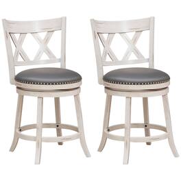 Costway - 25.5" Hand-Antiqued Bar Stool Set of 2 Swivel Counter Height 20" Wider Seat - Antique White/Gray