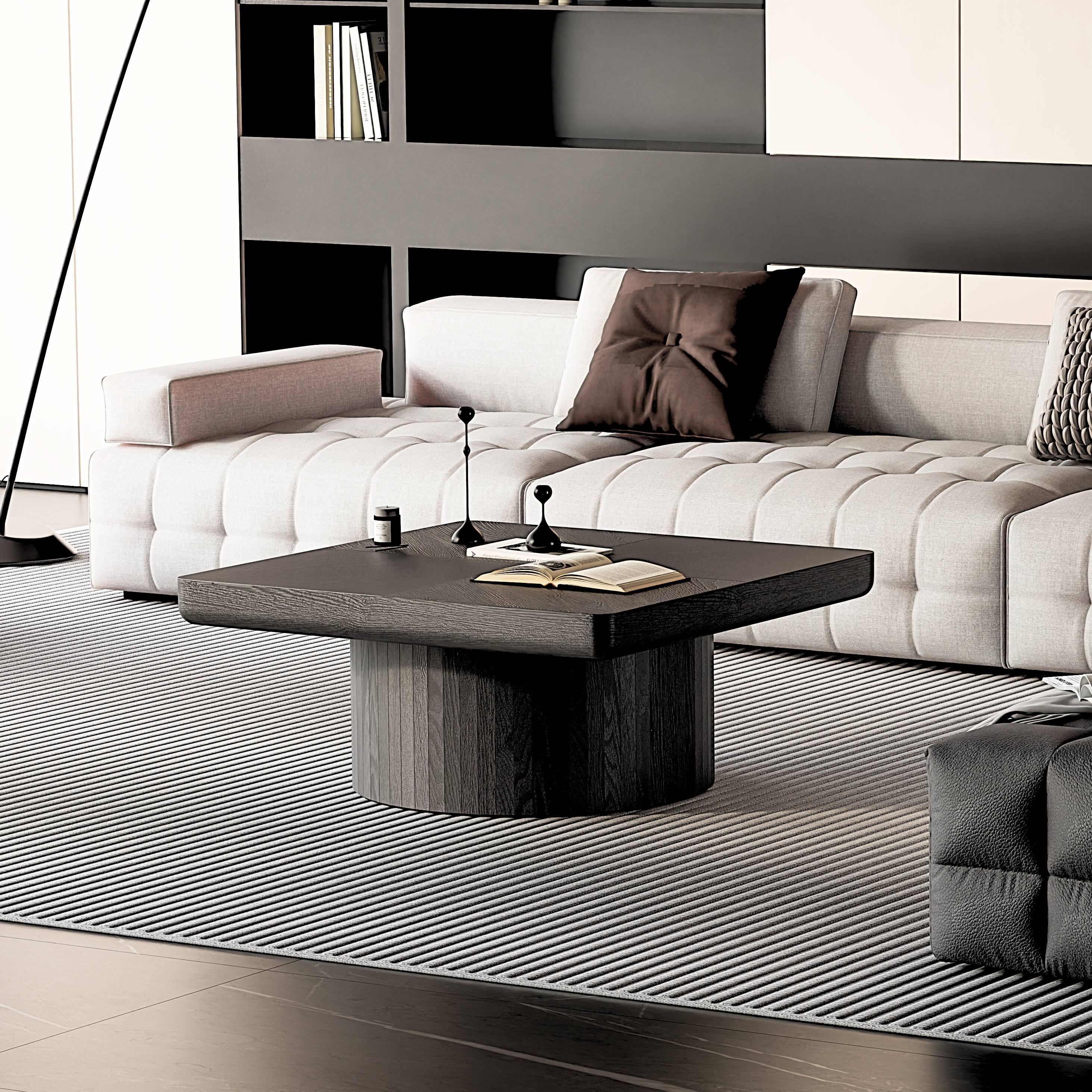 Alt View 2. Loheer - Loheer Modern Black Wood Nesting Coffee Table Set Center Table with Fluted Pedestal for Living Room - Black.
