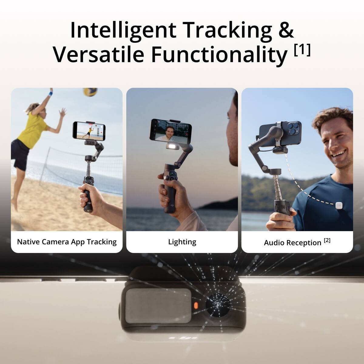 Intelligent Tracking & Versatile Functionality [1]  
Native Camera App Tracking  
Lighting  
Audio Reception [2]