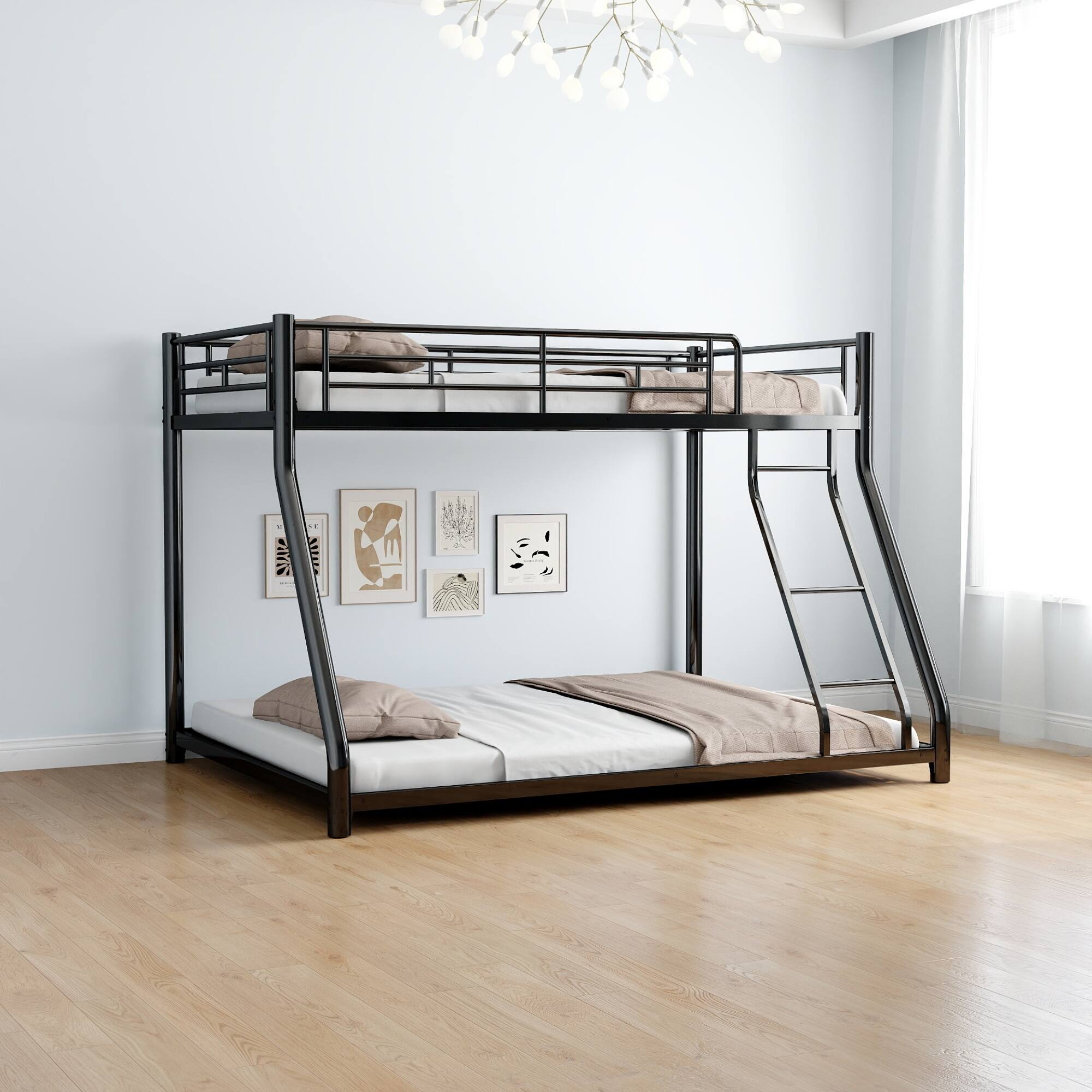 Alt View 9. GOODSILO - Twin Over Full Metal Bunk Bed with Removable Stairs and Integrated Storage, Heavy Duty Frame for Teenagers and Adults - Black.