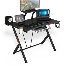 Pefilos - Multifunctional E-Sport Gaming Desk with Headset Hook & Cup Holder, Office Desk, Gaming Computer Desks for Study - Black
