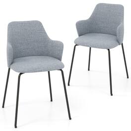 Gymax - Dining Chairs Set of 2 w/ Curved Backrest Wide Seat & Armrests Sturdy Frame - Gray
