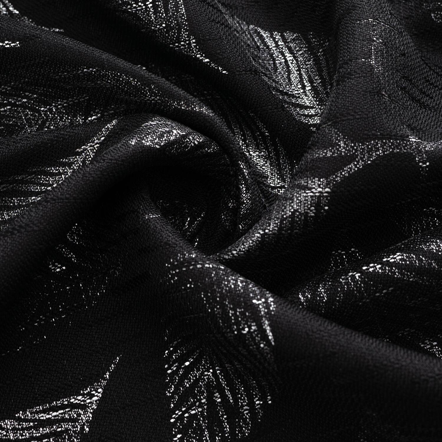 Left. RT Designers Collection - RT Designers Collection Bexley Foil Jacquard Polyester Window Curtain Grommet Panel 52" x 84" Black - Black.