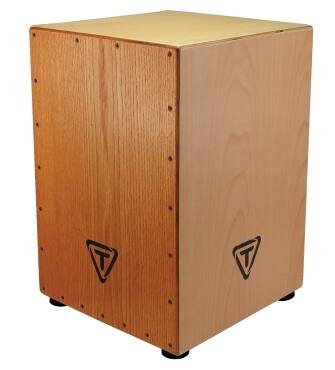 Front. Tycoon Percussion - Triple Play Cajon, 35cm Wide, All-in-One Drum with 3 Distinct Playing Surfaces, Beech Wood Front Plate.