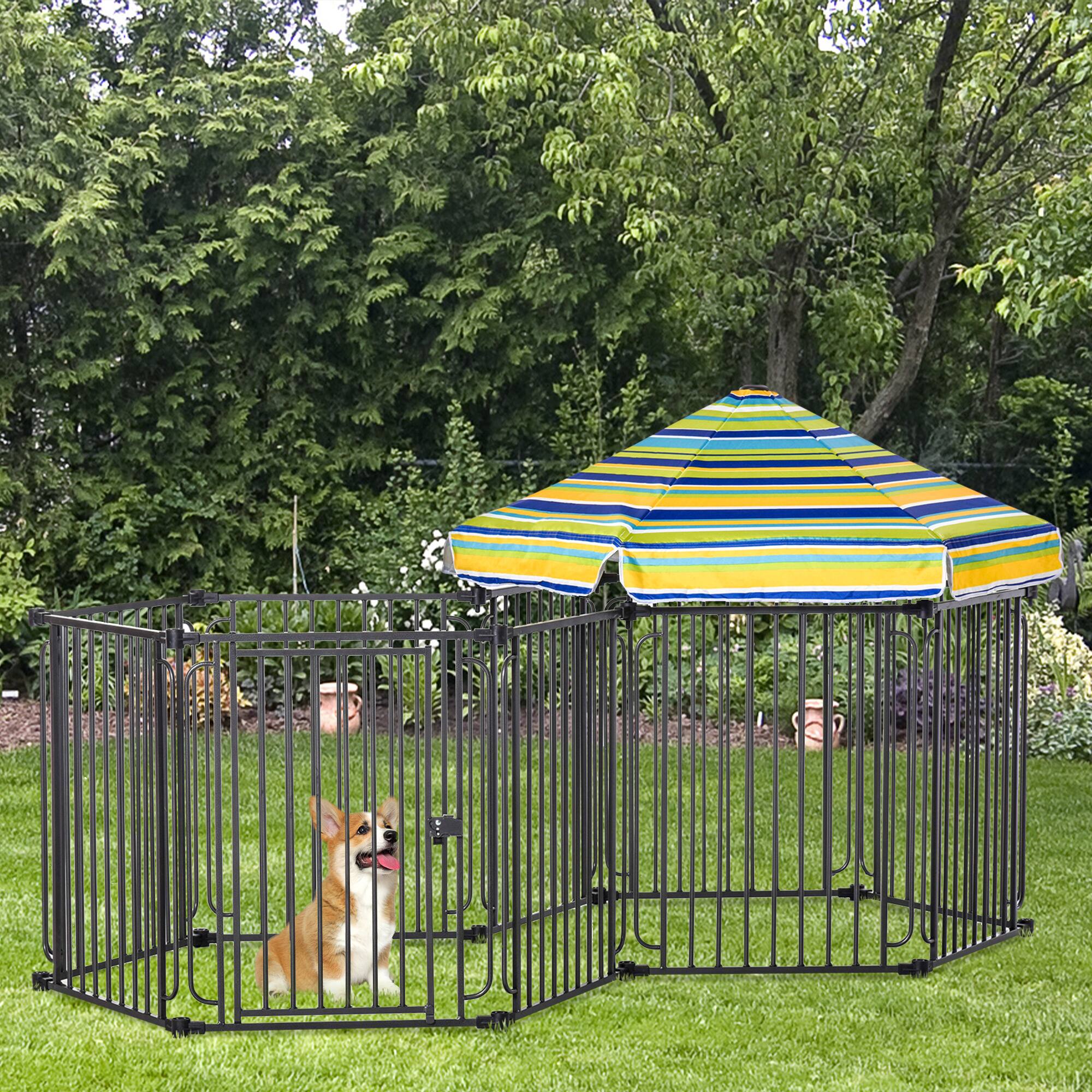 Angle. Pawhut - Dog Playpen with Door & Removable Cover for Small & Most Medium Sized Dogs Indoor & Outdoor Use, 47" H.