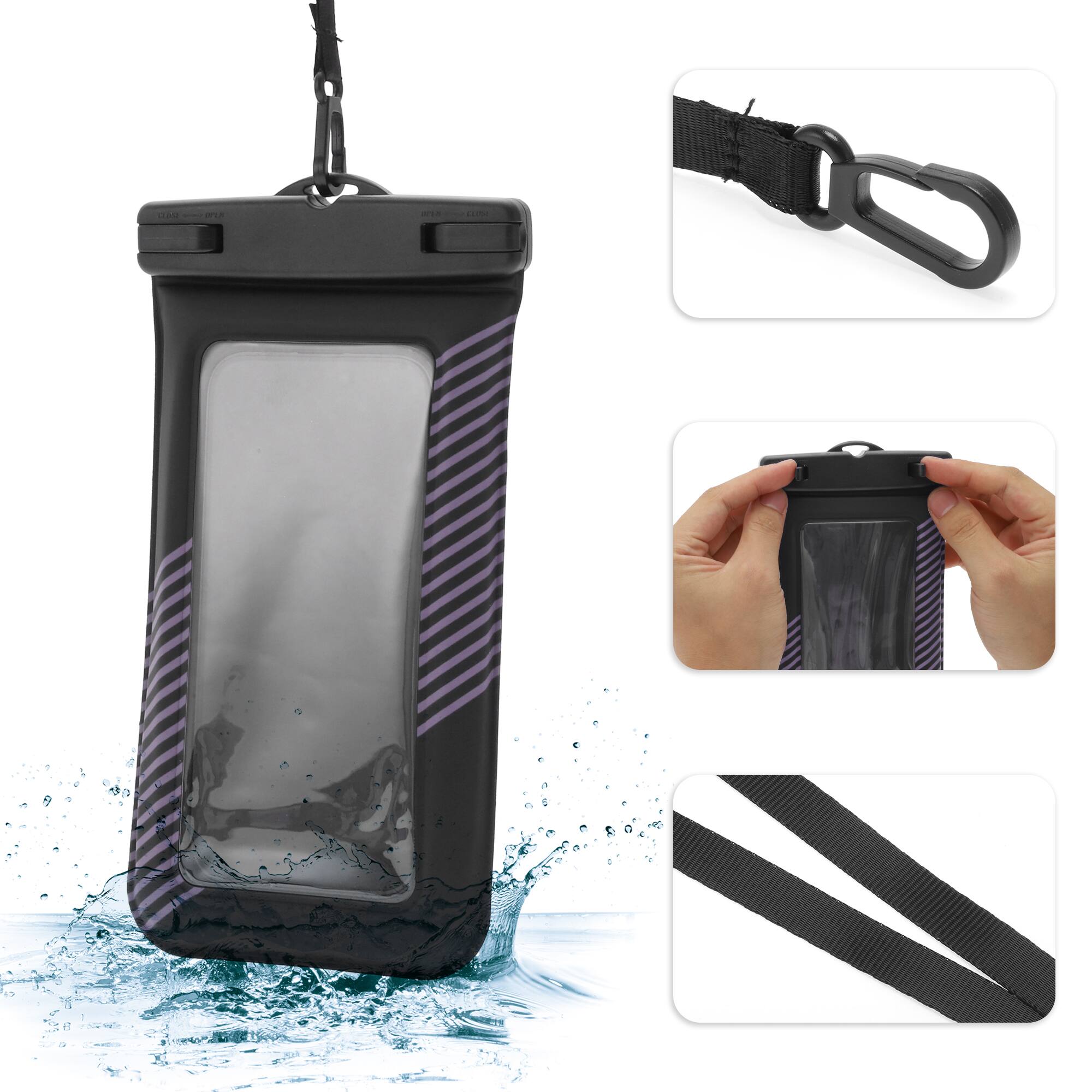 Alt View 2. Unique Bargains - 2pcs Half Stripe Mobile Waterproof Bag Universal Waterproof Case Compatible for Phone 4.53"x8.27" - Black Purple.
