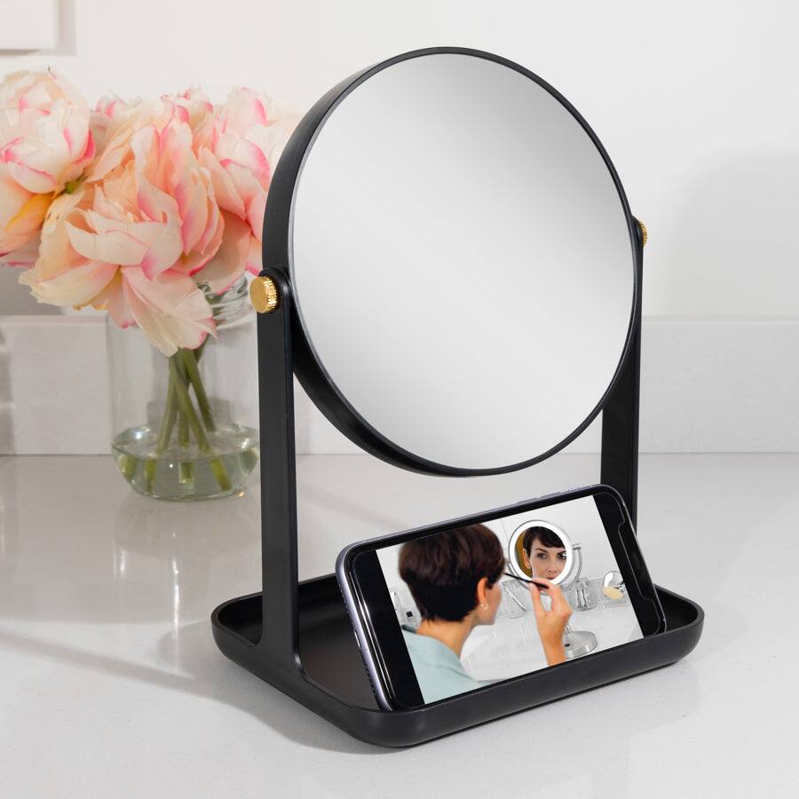 Alt View 2. Zadro - Back-to-School Makeup Mirror with 5X/1X Magnifications, Accessory Tray & Phone Holder - Rose Quartz.