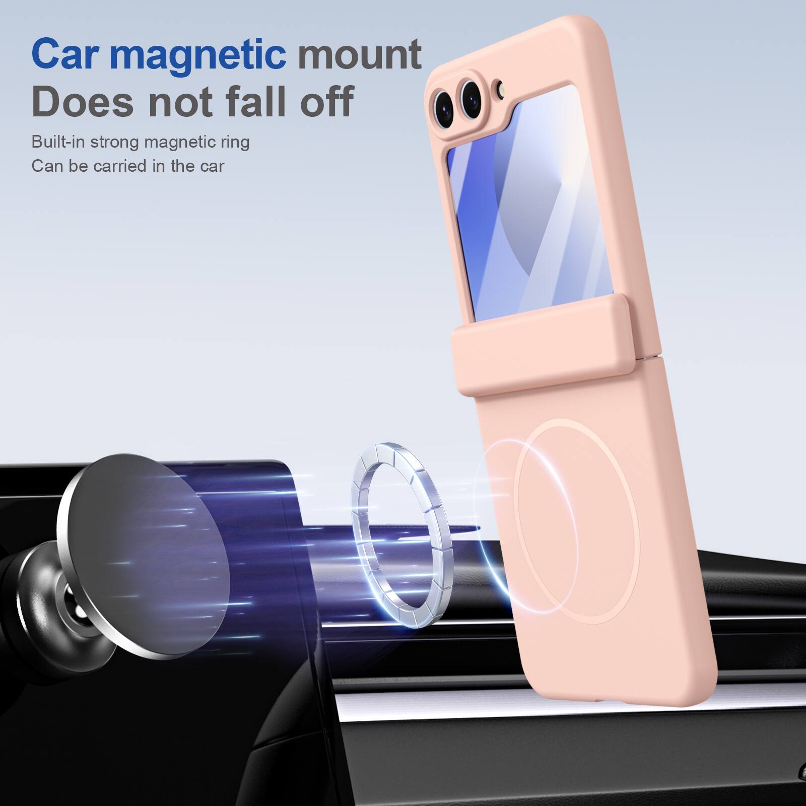 Car magnetic mount  
Does not fall off  
Built-in strong magnetic ring  
Can be carried in the car