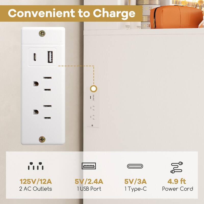 Convenient to Charge

125V/12A 2 AC Outlets
5V/2.4A 1 USB Port
5V/3A 1 Type-C
4.9 ft Power Cord