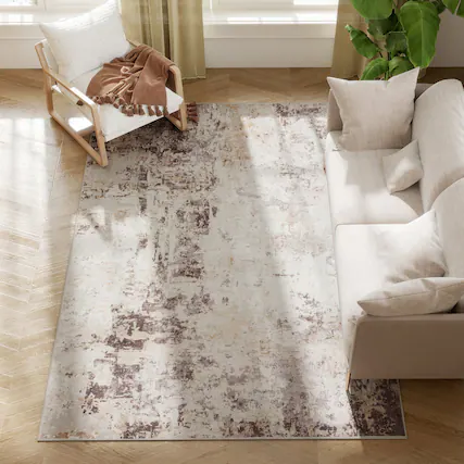 Front. Homcom - Area Rug 5x7, Machine Washable Distressed Non-Slip Modern Abstract, Mixed-Brown - Mixed Brown.