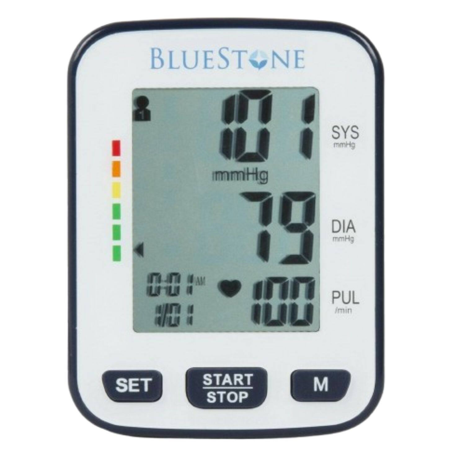 BLUESTONE

SYS mmHg 120  
DIA mmHg 79  
PUL /min 100  

SET START STOP M