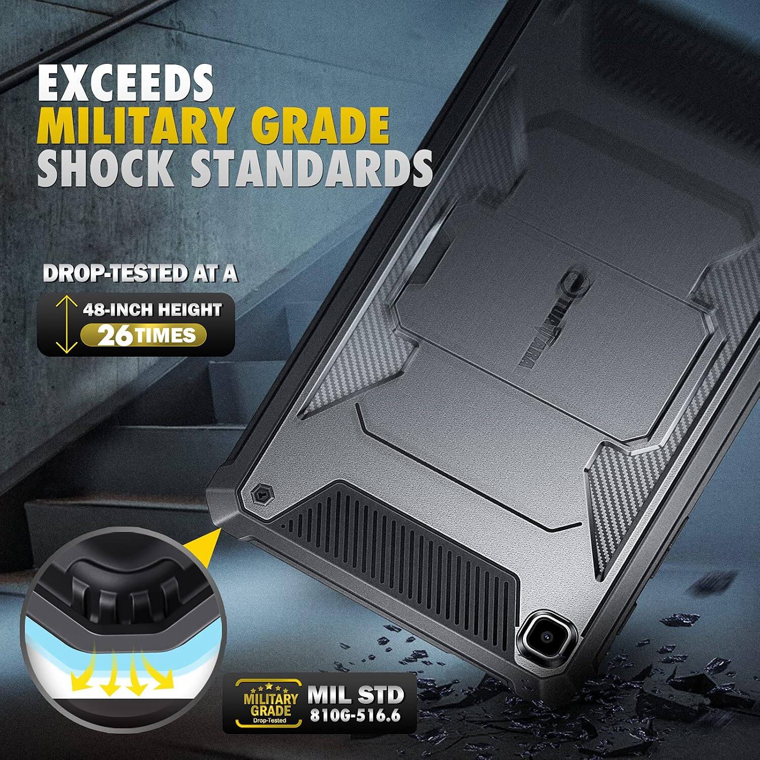 EXCEEDS MILITARY GRADE SHOCK STANDARDS  
DROP-TESTED AT A 48-INCH HEIGHT 26 TIMES  
MILITARY MIL STD GRADE 810G-516.6 Drop-tested