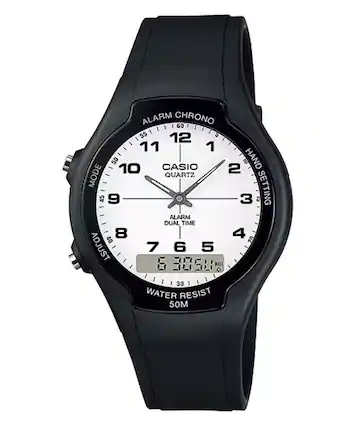 ALARM CHRONO
CASIO
QUARTZ
HAND SETTING
DUAL TIME
WATER RESIST 50M
ALARM
ADJUST
MODE
6:30 50