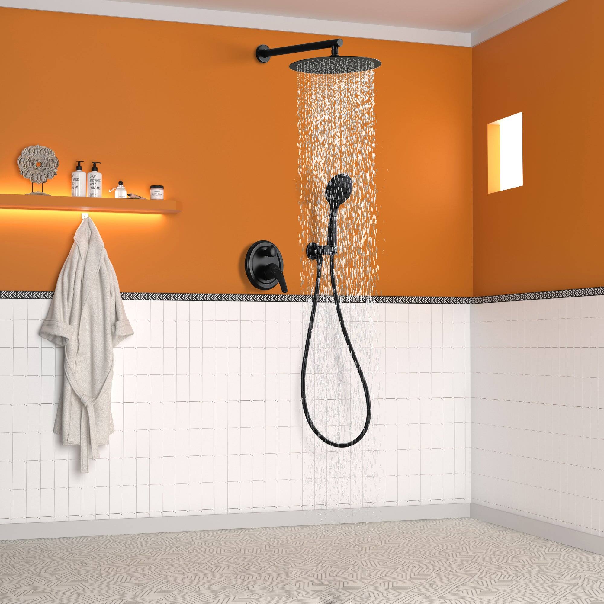 Alt View 3. Boyel Living - 5-Spray Patterns with 2.35 GPM 12 in. Wall Mount Dual Shower Heads with Valve Included in Matte Black - Matte Black.
