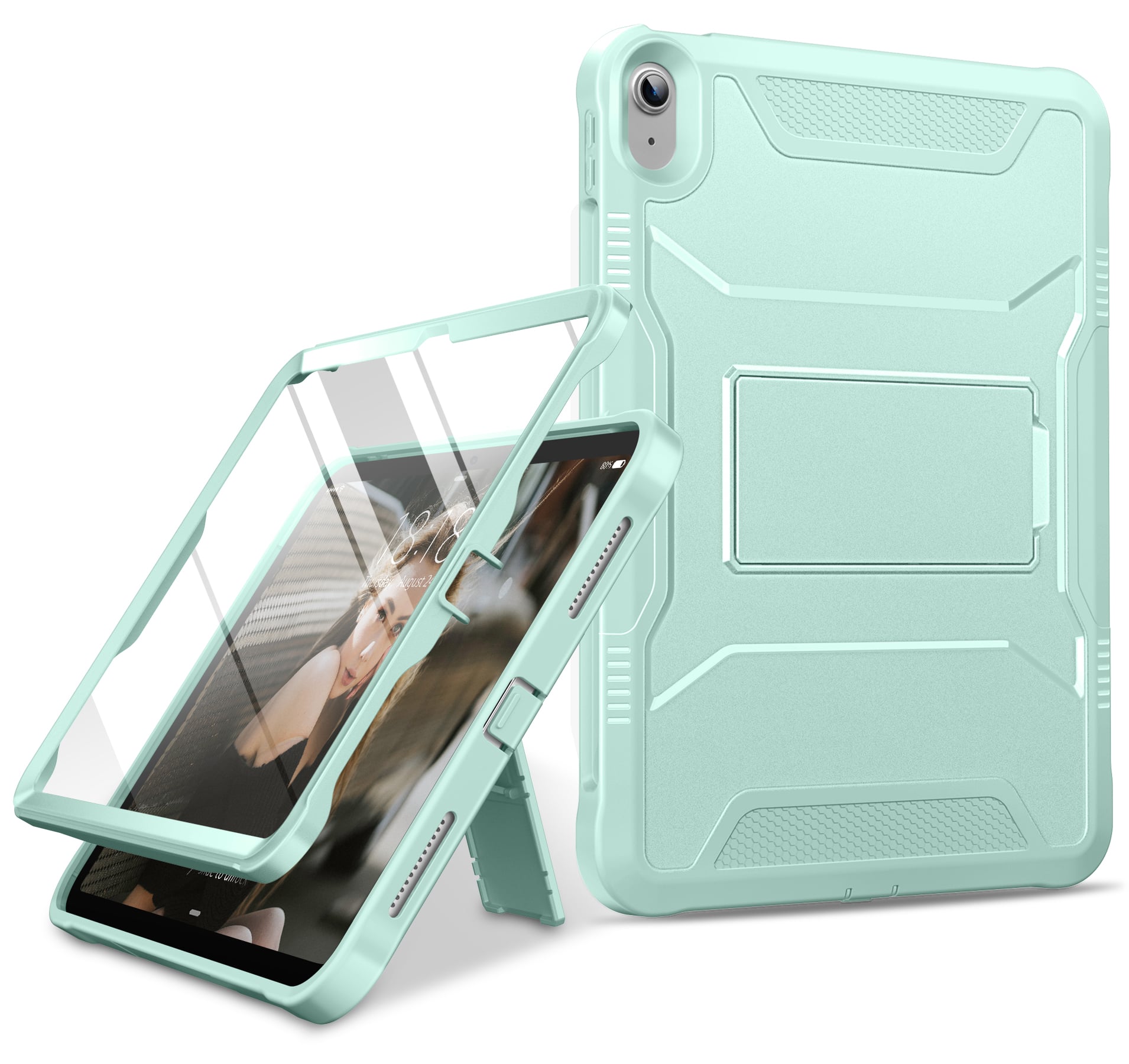 Front. DTTO - Shockproof Case for iPad 11-inch (2025) & 10.9-inch (2022) with Built-in Screen Protector, Full Body Protective Cover - Mint Green.