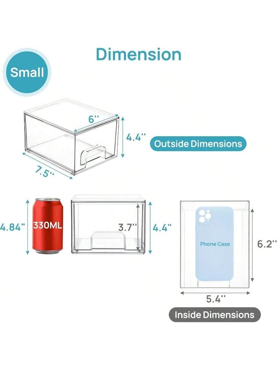 Small  
Dimension  

Outside Dimensions  
- Length: 7.5"  
- Width: 4.4"  
- Height: 6"  

Inside Dimensions  
- Length: 6.2"  
- Width: 5.4"  
- Height: 4.4"  

330ML Can  
- Diameter: 4.84"  
- Height: 3.7"  

Phone Case  
- Height: 6.2"  
- Width: 5.4"