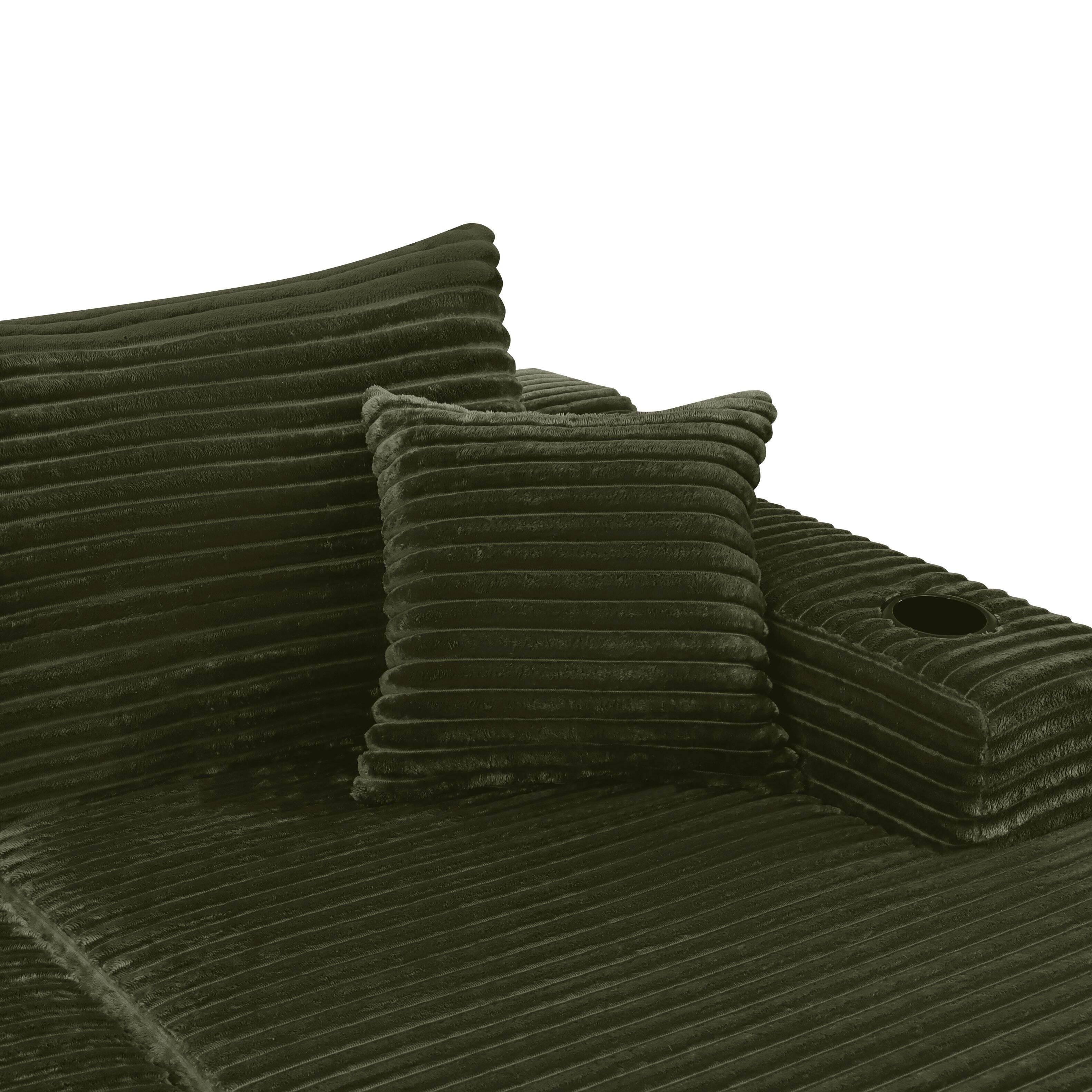 Back. Anysun - 134" Cloud Sectional Sofa, U-Shape Chaise, Side Pockets & Cup Holder, Modern Modular, Deep Seating, No Assembly - Green.