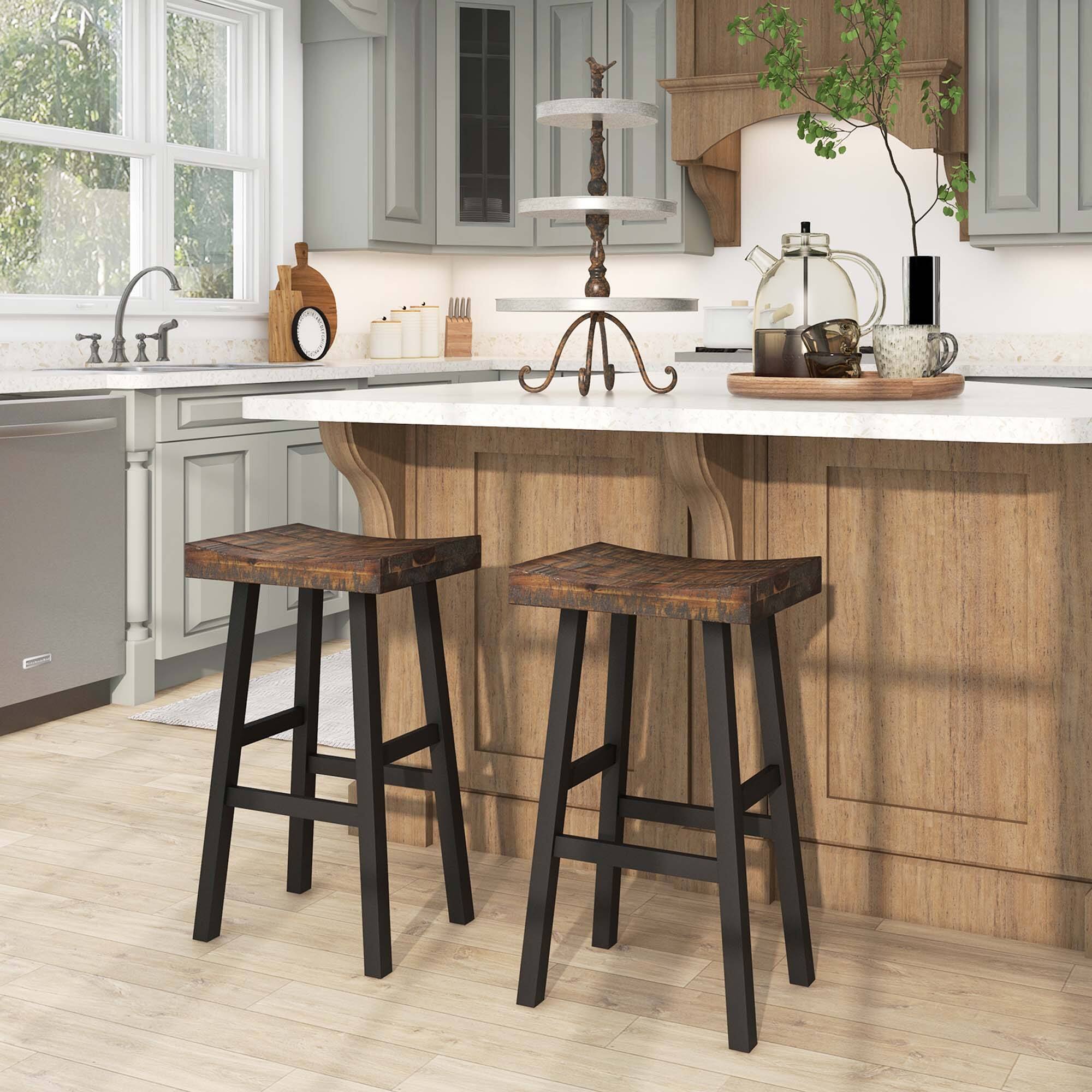 Alt View 1. Costway - 29" Bar Stool Set of 2 Bar Height Solid Wood Curved Saddle Seat Footrest - Black/Brown.