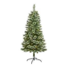 BreeBe - 5’ Wisconsin Slim Snow Tip Pine Christmas Tree w/150 LEDs - Green