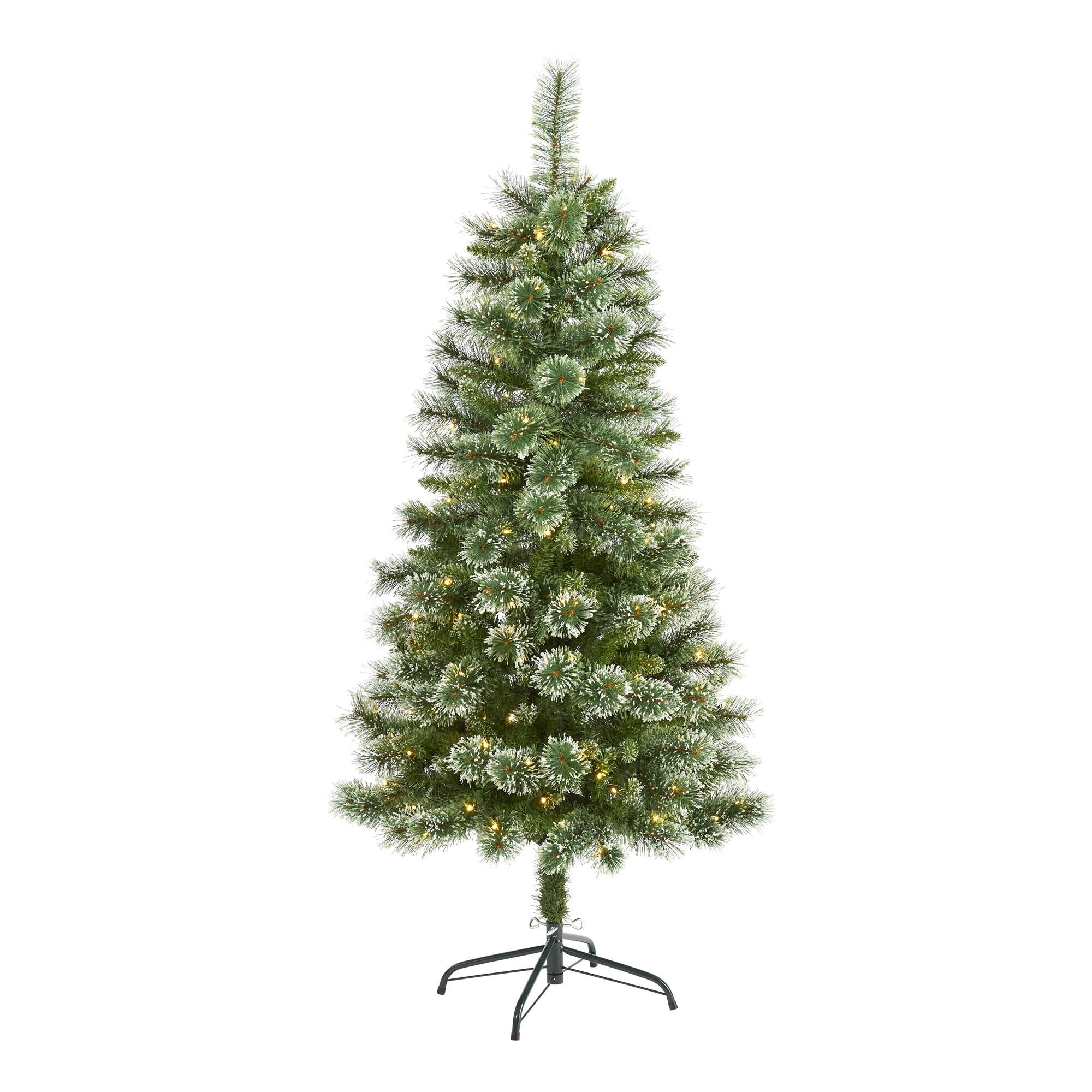 Front. BreeBe - 5’ Wisconsin Slim Snow Tip Pine Christmas Tree w/150 LEDs - Green.