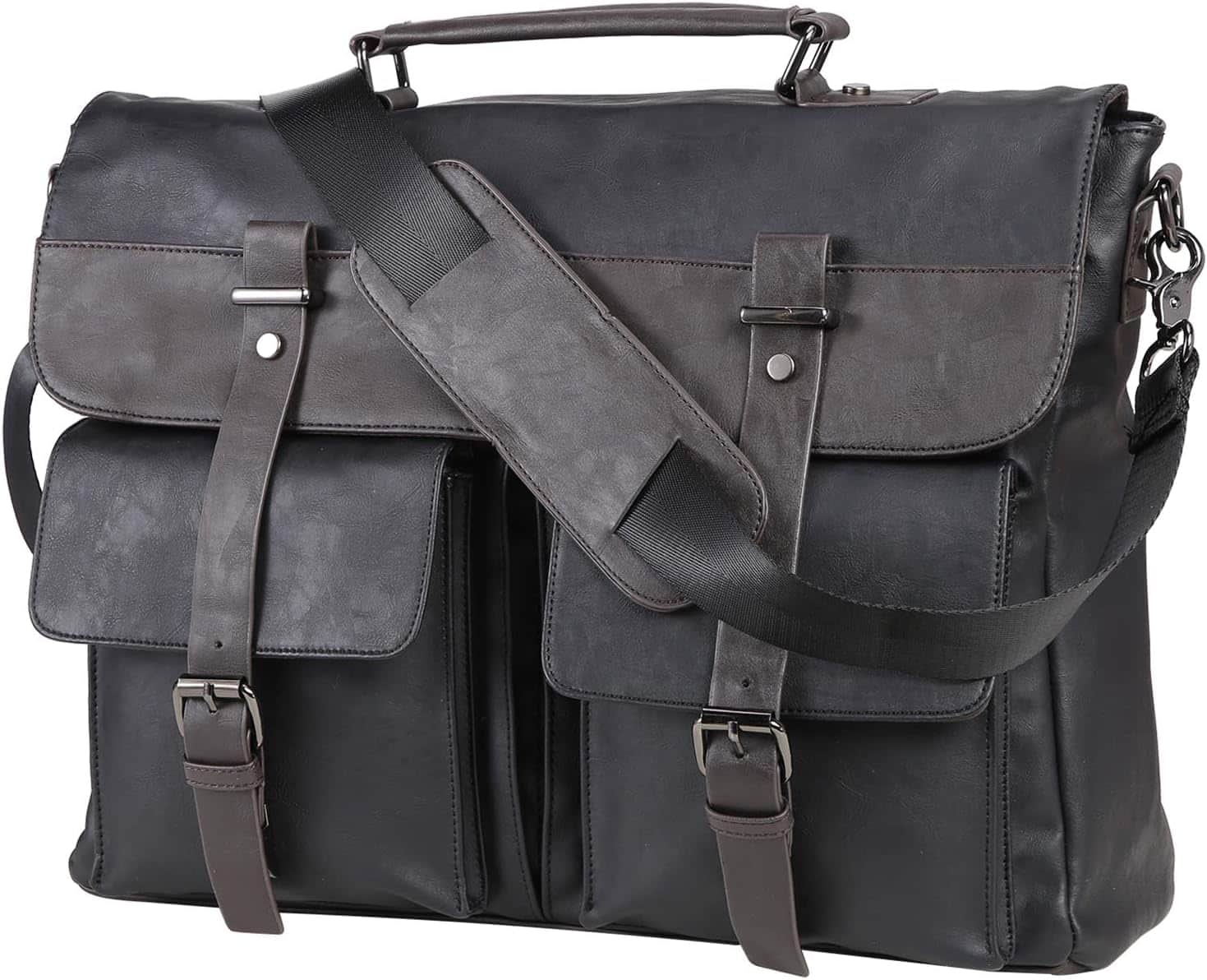 Vulpecula Spade - Leather Messenger Bag for Men, 15.6 Inch Vintage Laptop Bag Briefcase Satchel - Black-15.6inch