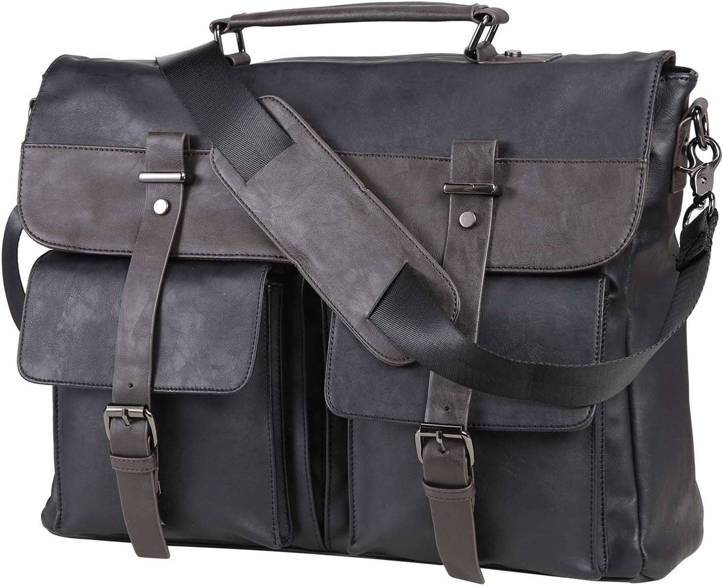 Front. Vulpecula Spade - Leather Messenger Bag for Men, 15.6 Inch Vintage Laptop Bag Briefcase Satchel - Black-15.6inch.