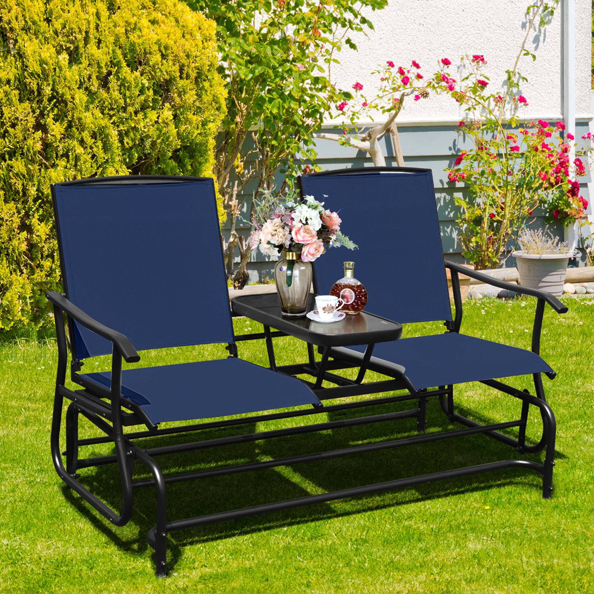 Alt View 5. Costway - 2 Person Outdoor Patio Double Glider Chair Loveseat Rocking - Navy.