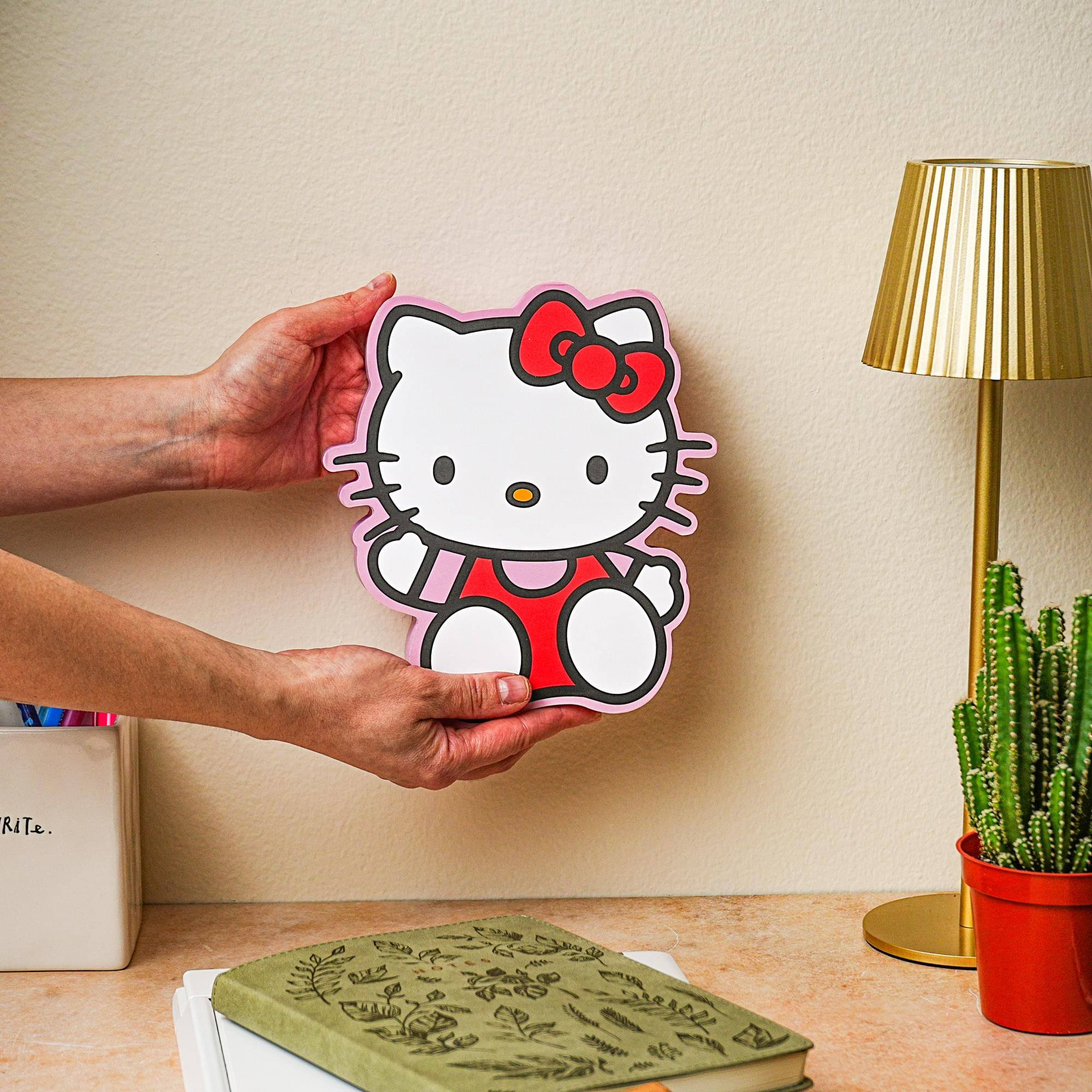 Alt View 3. Silver Buffalo - Sanrio Hello Kitty Waving Die-Cut Wooden Wall Art Sign | 8 x 7 Inches - White.
