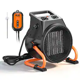 VEVOR - Greenhouse Heater, 1500W Electric PTC Space Heater with Thermostat, Fan, Low & High Heat Modes, 15° Adjustable Angle - Black;Orange