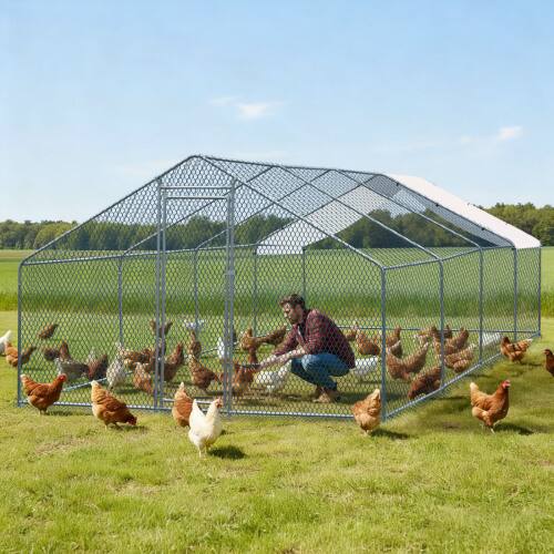 Alt View 8. Winado - 25x10x6.6FT Large Metal Poultry Cage for Chicken Run, Walk-in Chicken Pen with Waterproof Cover for Garden Outdoor Yard - Sliver.