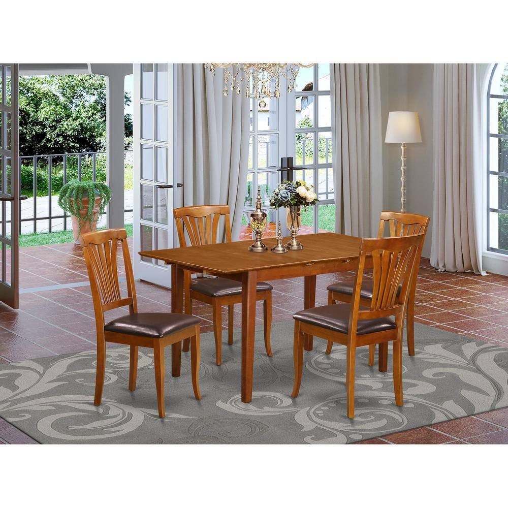 Back. East West Furniture - 5 PC small Kitchen Table set - Table with Leaf and 4 Chairs for Dining room - Saddle Brown.