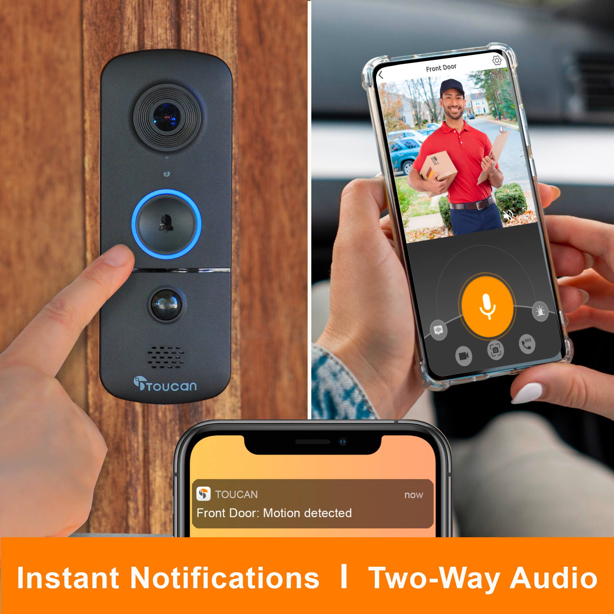 Front Door - Toucan TOUCAN now Front Door: Motion detected Instant Notifications | Two-Way Audio