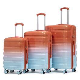 HTUTWOO - PC Spinner Wheel Luggage Sets - 20"/24"/28" 3 Pcs Carry On Suitcase, Gradient Color, Combination Lock - Blue+Red
