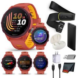 Garmin - Forerunner 170 Music GPS Running Smart watch Red Pink/Mango Bundle - Red Pink/Mango - (2025)