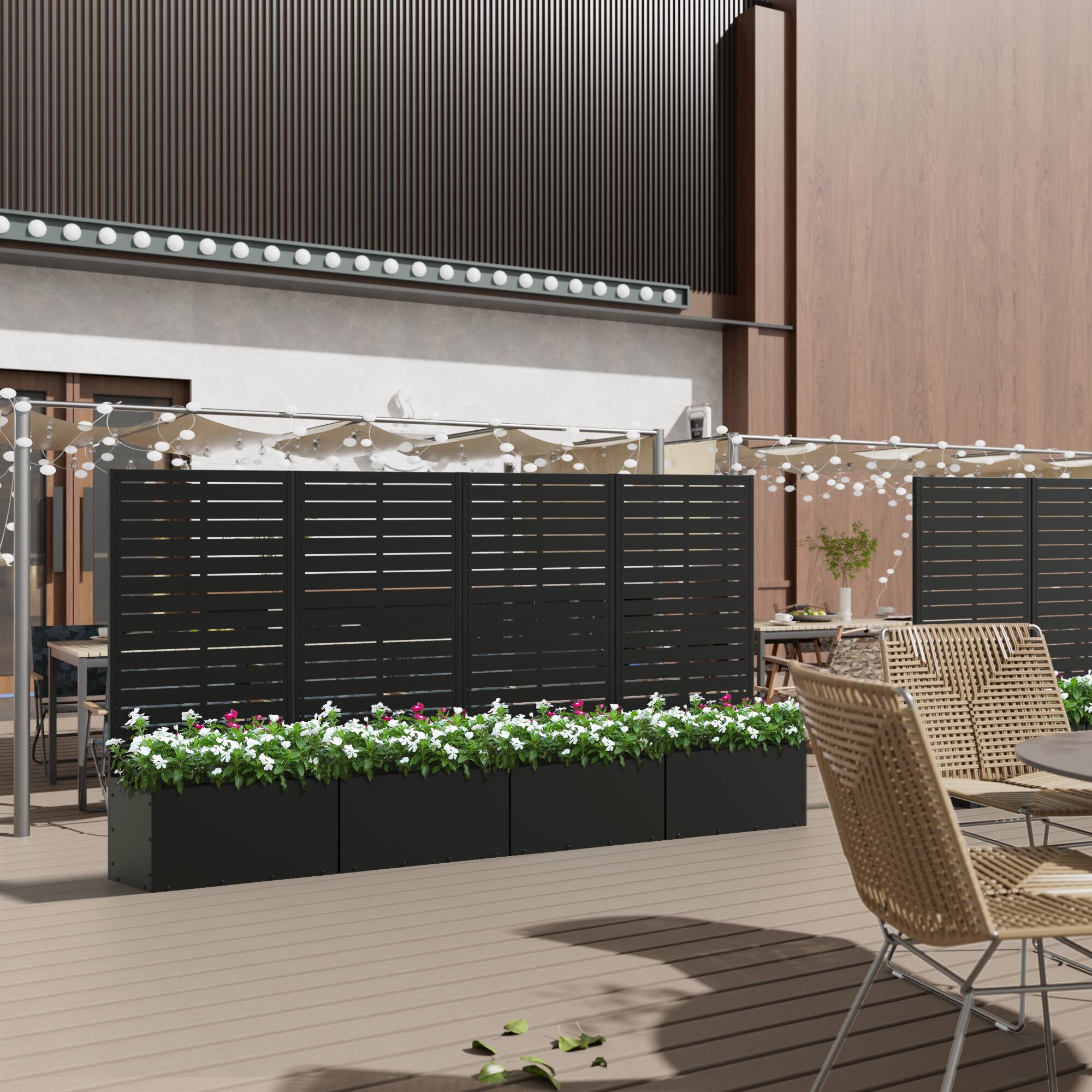 Alt View 2. PexFix - 47 in. H x 24 in. W Louvered Pattern Rectangle Metal Planter Box Raised Garden Beds with Trellis-Ideal for Balcony - Black.