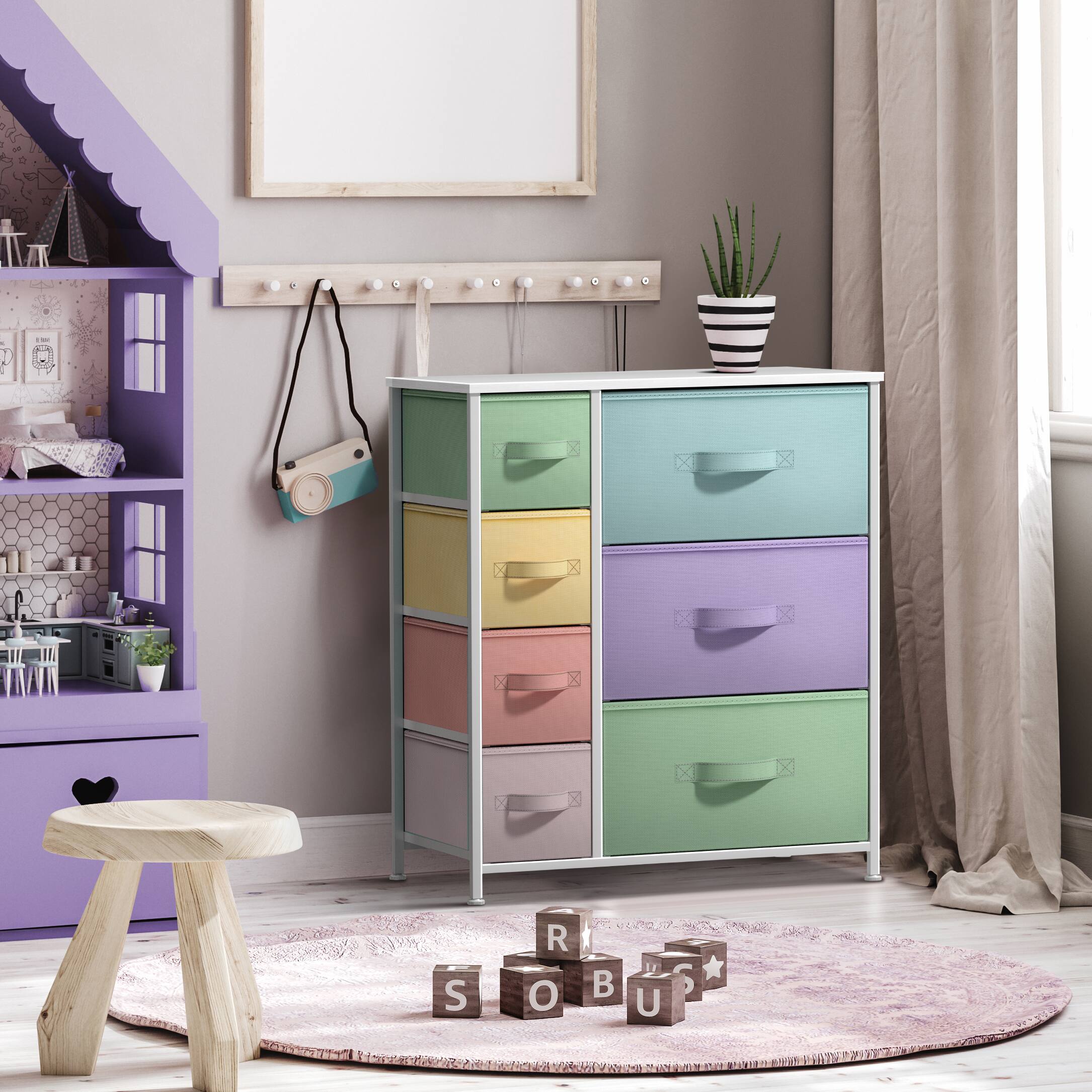 Angle. Sorbus - Sorbus Dresser with 7 Drawers - Storage Chest Organizer with Steel Frame, Wood Top, Handles, Fabric Bins - Pastel.