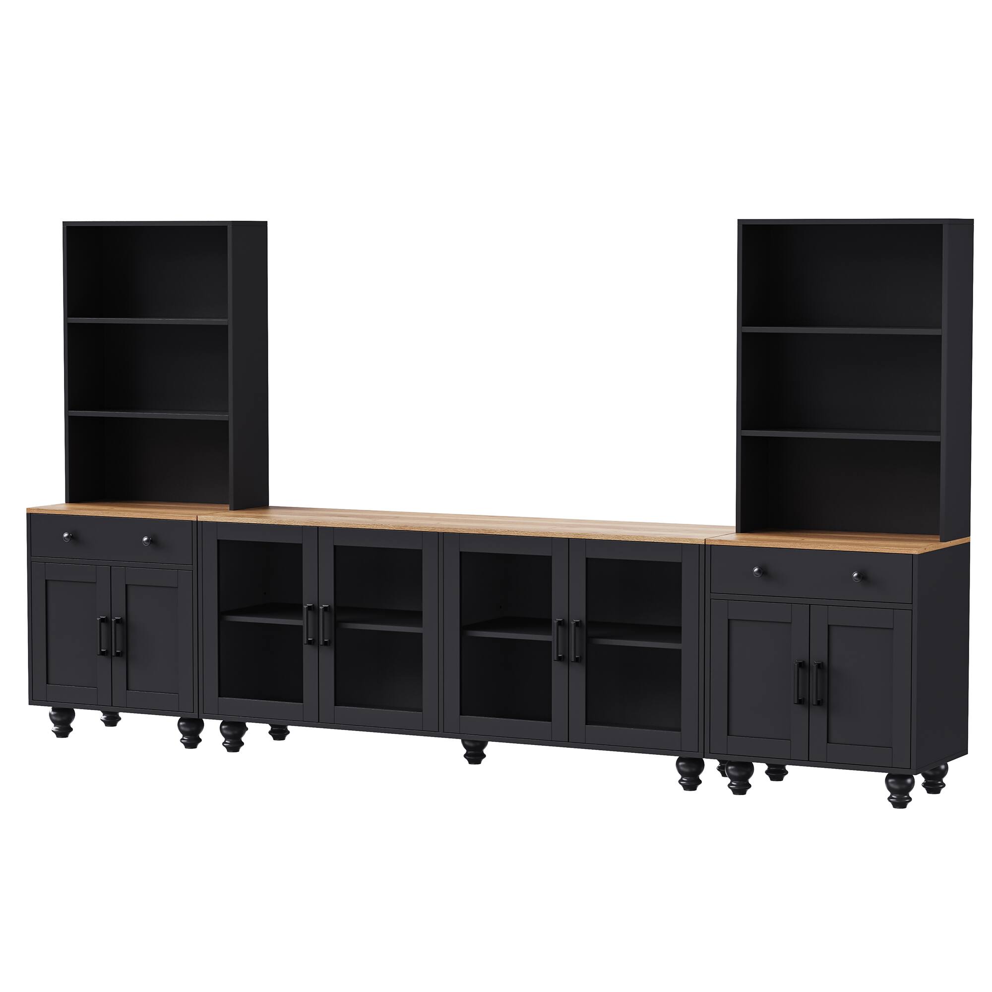 Back. CheryLife - 62.9 in.Black Farmhouse TV Stand with Bookshelves and Tempered Glass Doors for TVs Up to 70" - Black.