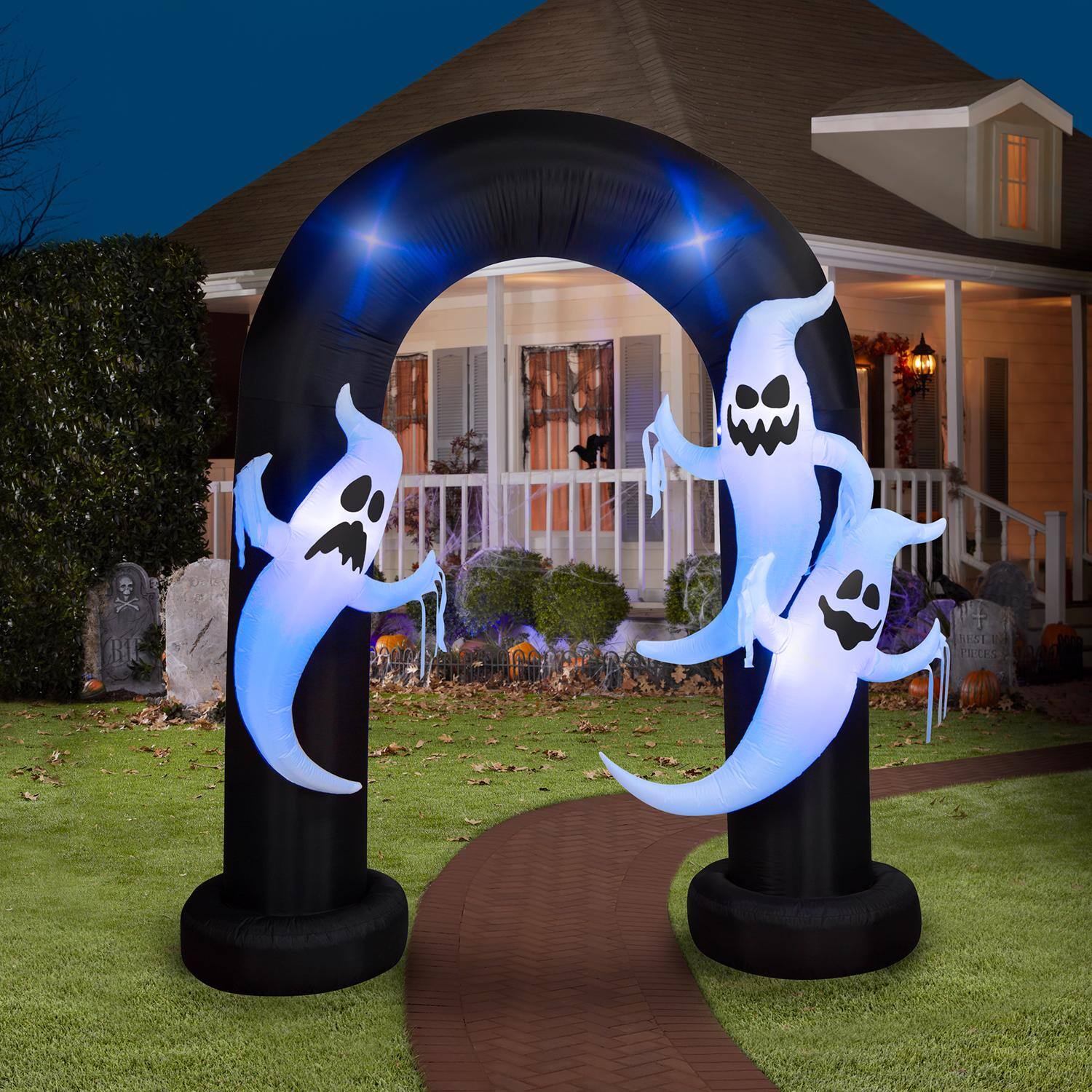 Gemmy 9 ft. LED Prelit Archway Trio Ghost Inflatable Multicolored ...