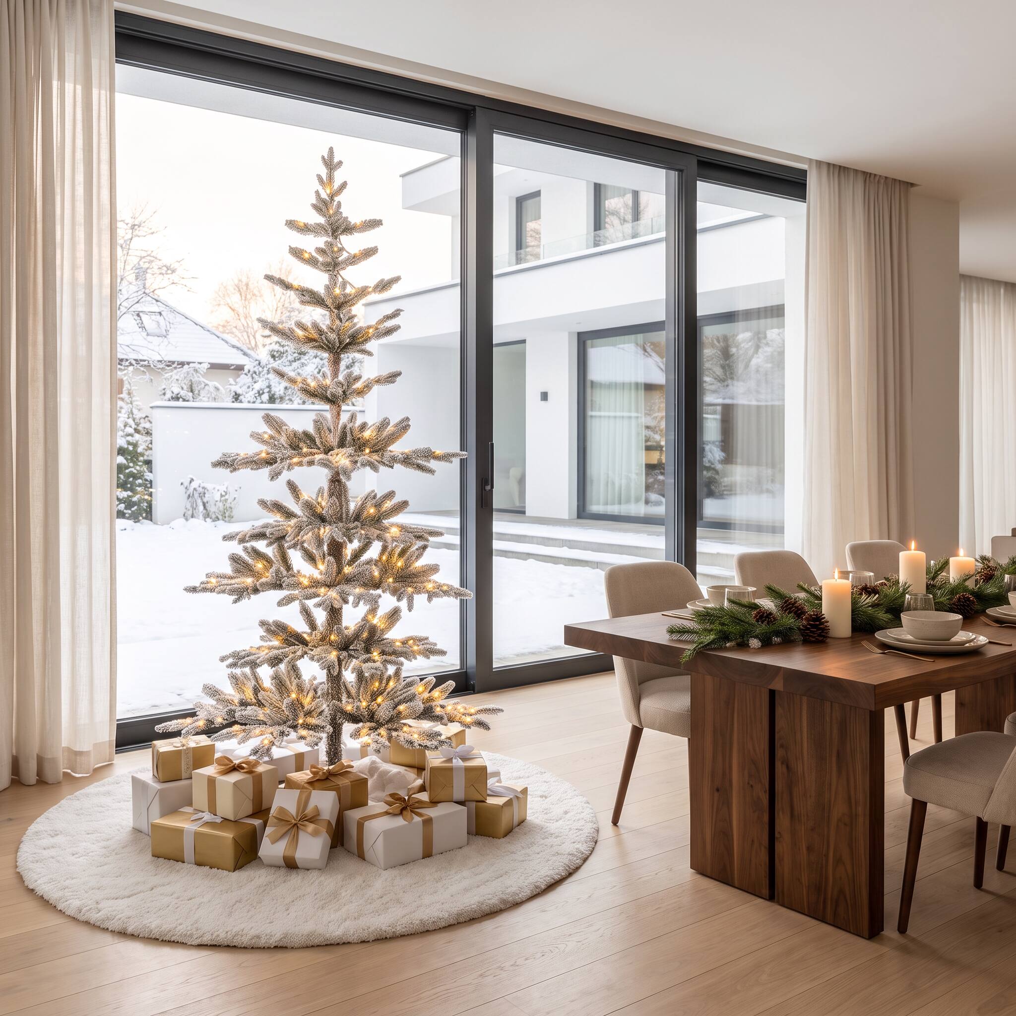 Alt View 8. Glitzhome - 6ft Deluxe Pre-Lit Flocked Slim Fir Artificial Christmas Tree with 300 Lights - White.