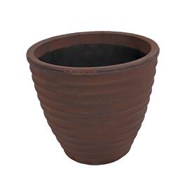 Sunnydaze - 16 in Ribbed Polyresin Outdoor Planter - Rust