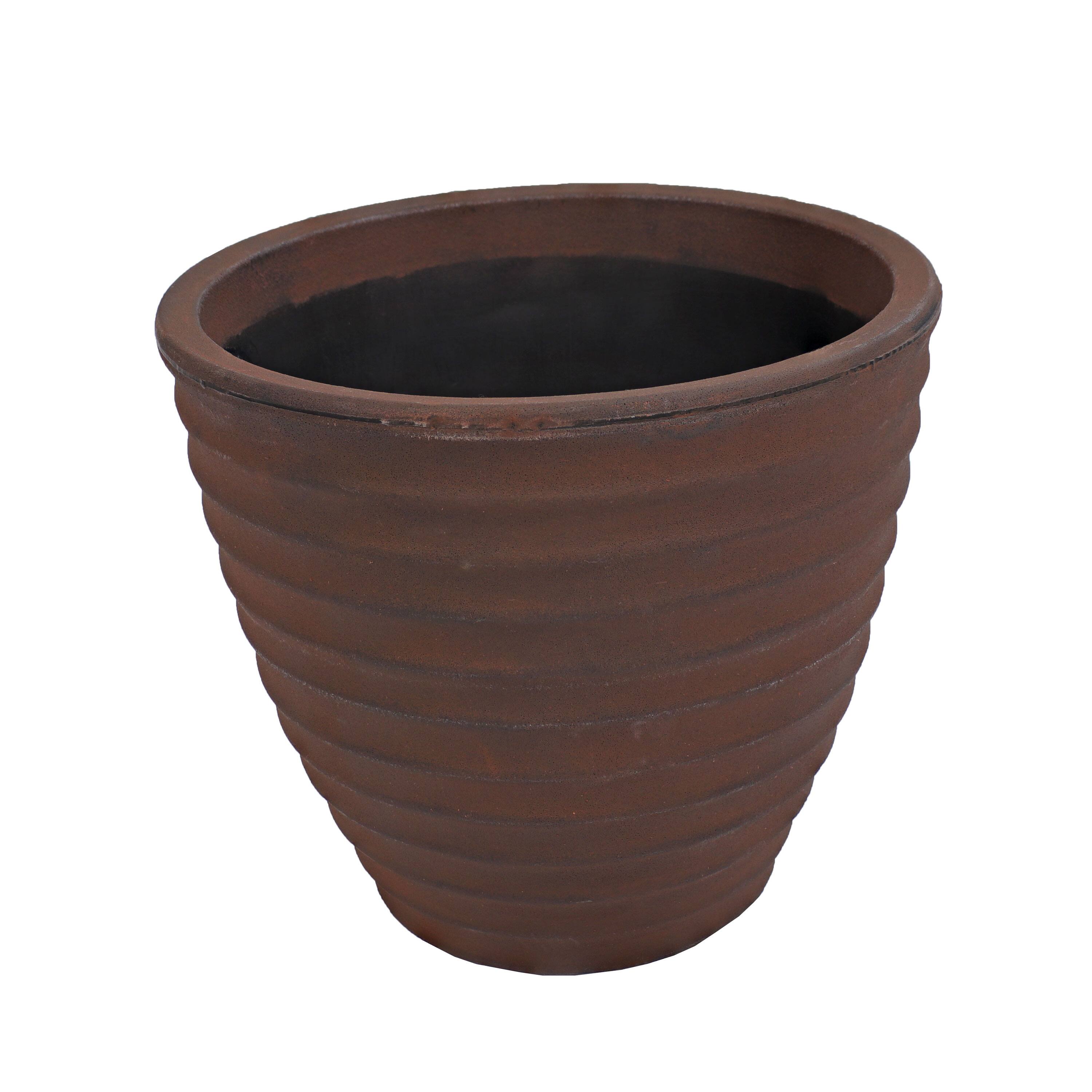 Front. Sunnydaze - 16 in Ribbed Polyresin Outdoor Planter - Rust.