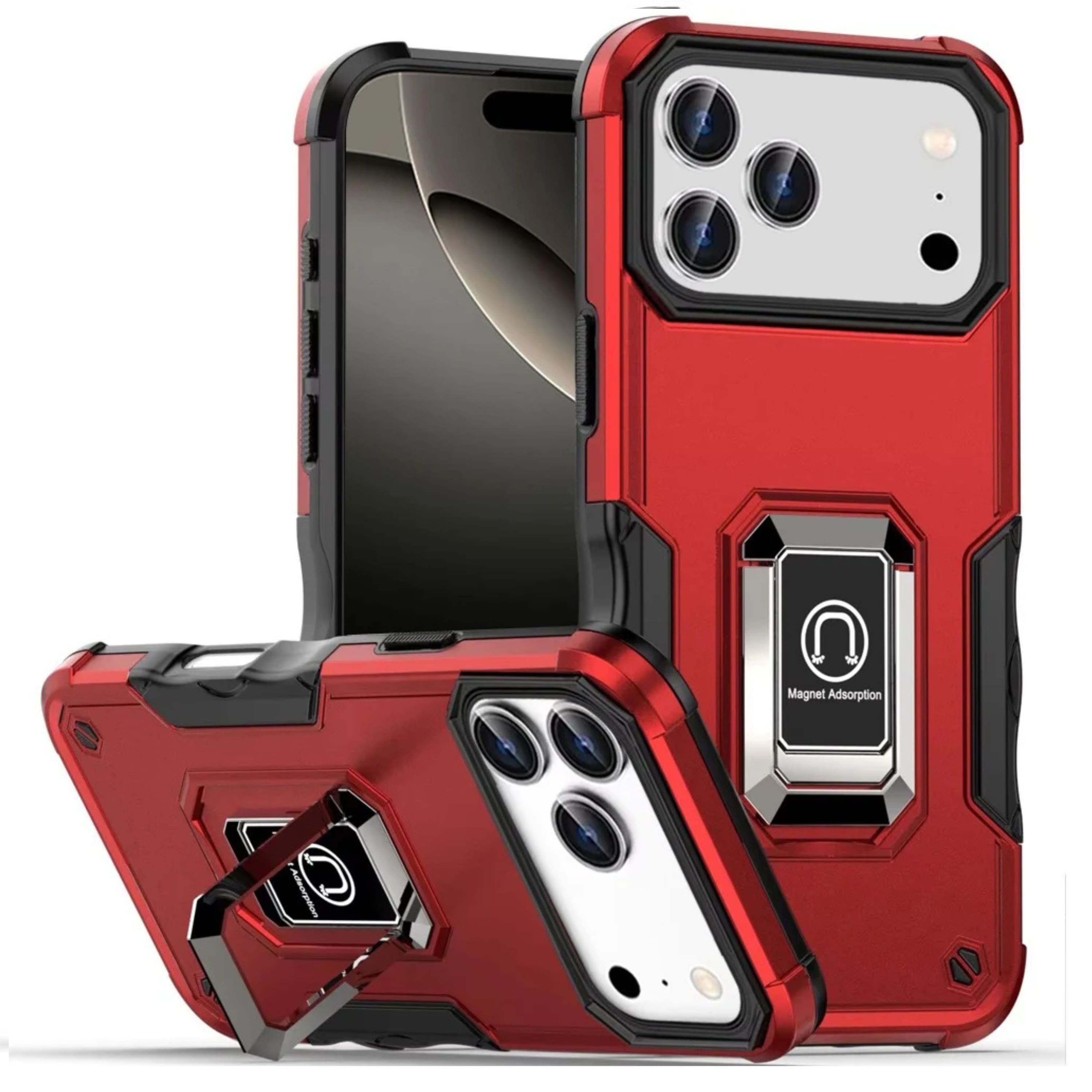Kitcheniva - Grip Design Metal Ring Stand Case With Tempered Glass For iPhone 17 Pro - Red price history on PriceWatchPro