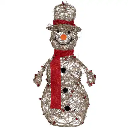 Front. Northlight - Lighted Glittered Snowman and Berries Outdoor Christmas Decoration - 28" - Gold.