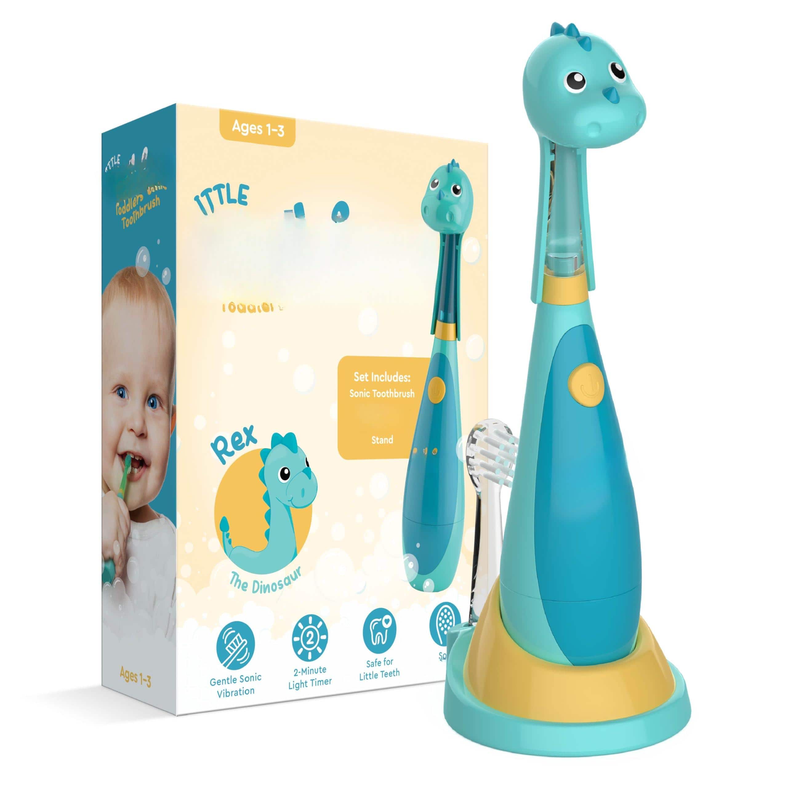 Cozy Serene - Little Toddlers' Sonic Toothbrush - Safe & Gentle For Ages 1-3 With Built-in Light-up 2-minute - Rex the Dinosaur