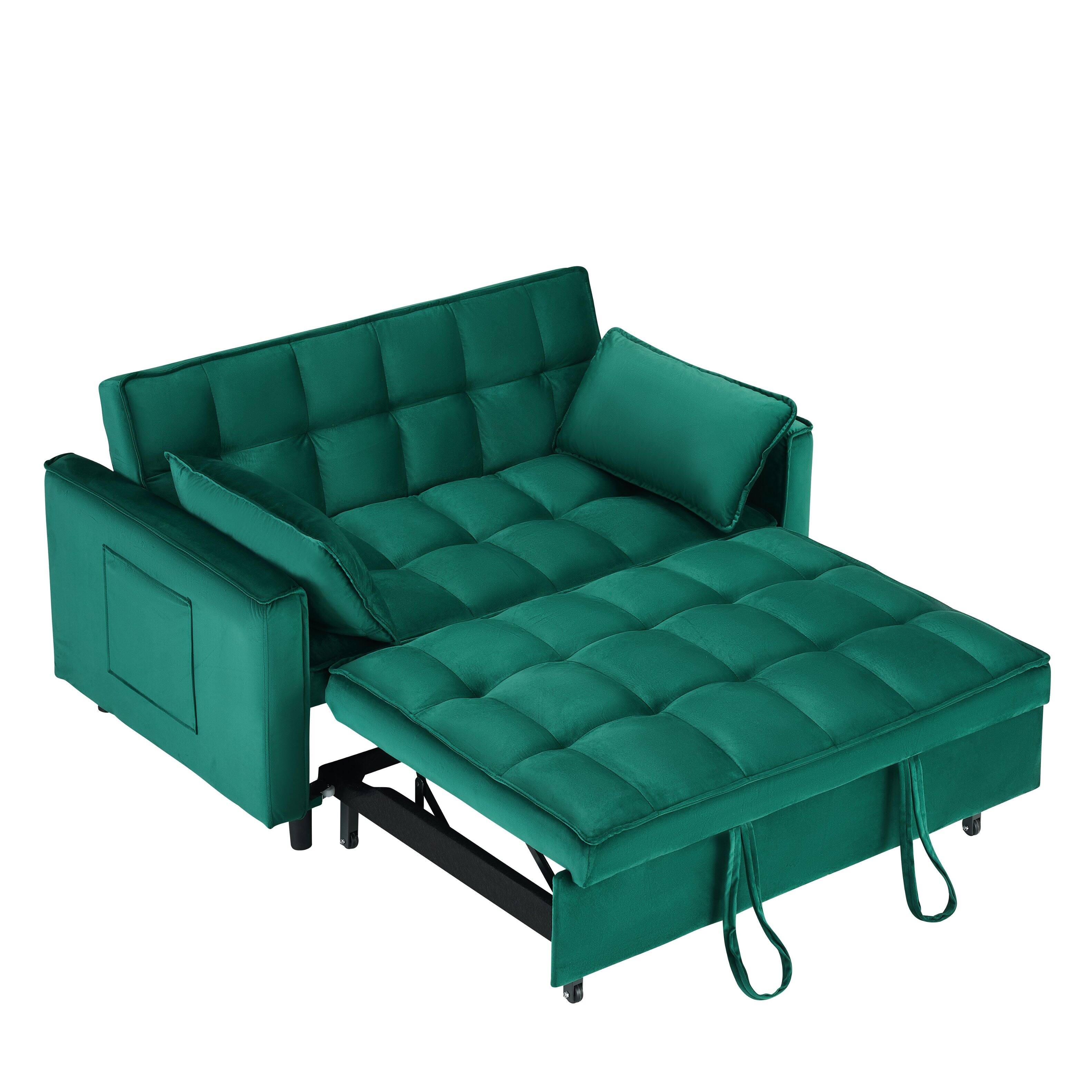 Alt View 3. Trinkets Crazed - 3 in 1 Velvet Convertible Sleeper Sofa Bed, Futon Couches for Living Room with Side Pocket/Adjustable Backrest - Green.